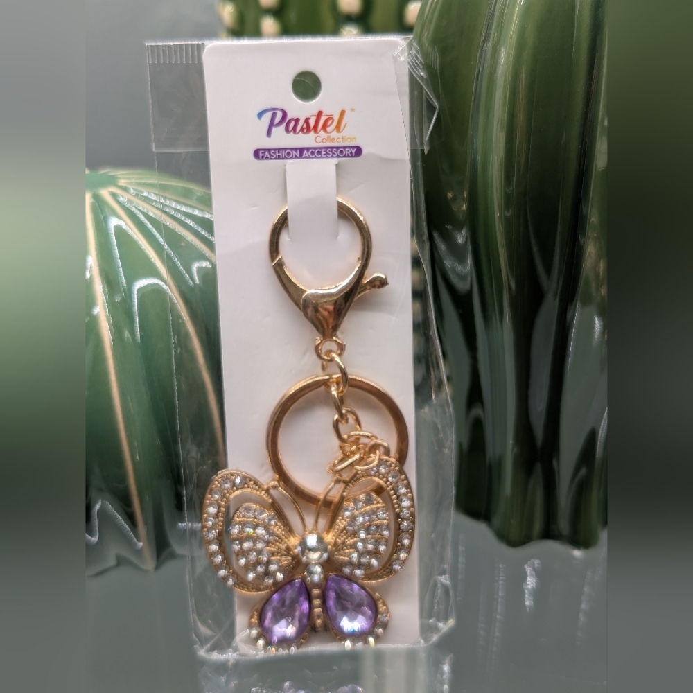 Gold Butterfly Keychain/Bagcharm W/ Purple Accents